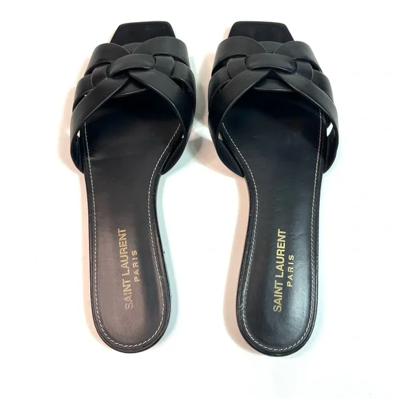 SAINT LAURENT Tribute Woven Leather Sandal Slides Black Size EU 38 - US 8 - Picture 9 of 15